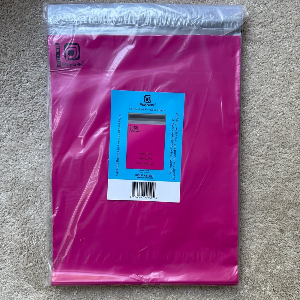 100pk Polysells Pink Poly Mailers 10x13